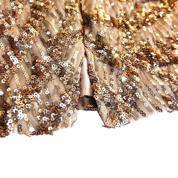 Emerald Sundae Gold Beige V-Wire Sequined Bodycon Dress Size Large - Picture 12 of 15